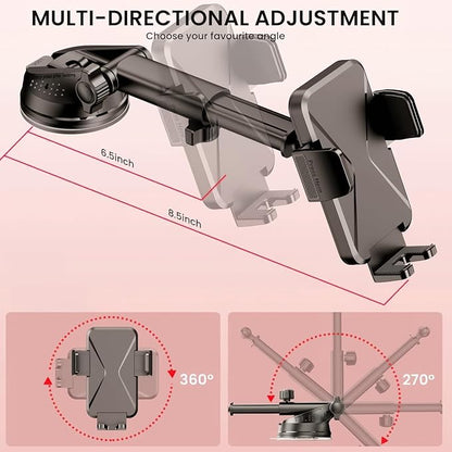 Universal Car Phone Mount Holder [3-in-1 Suction Cup] for Dashboard Windshield Air Vent, Military-Grade Adhesive Phone Car Mount, One Hand Release for iPhone Samsung Android Smartphones