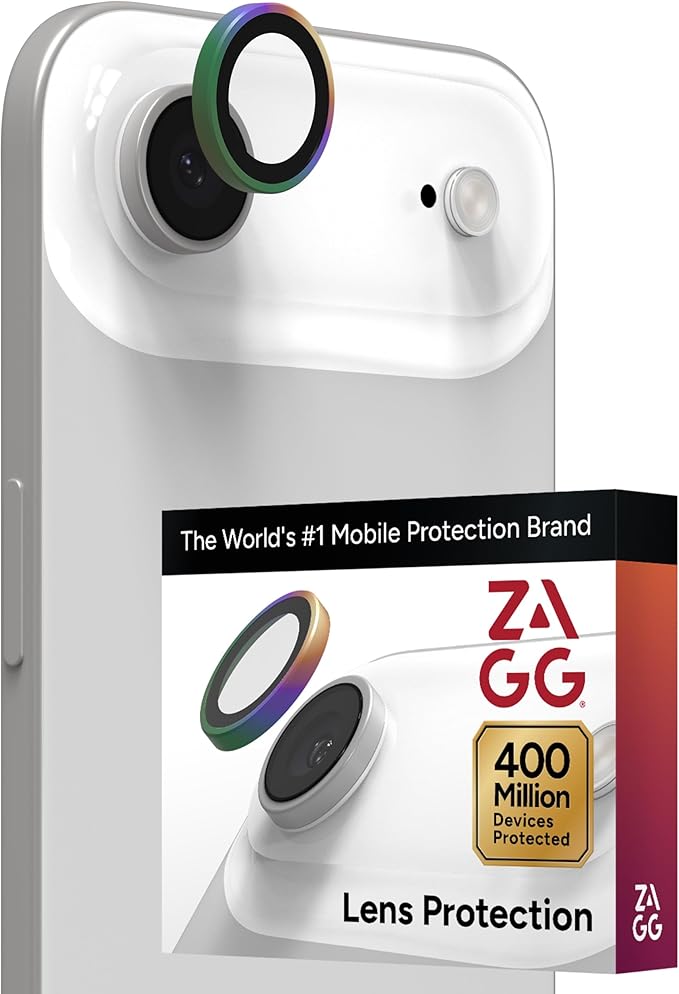 ZAGG iPhone Camera Lens Protector for iPhone Air - Iridescent, Camera Ring, Maximum Impact & Scratch Protection, Anti-Reflective Technology, Smudge-Resistant, Precise Fit, Glass Elite