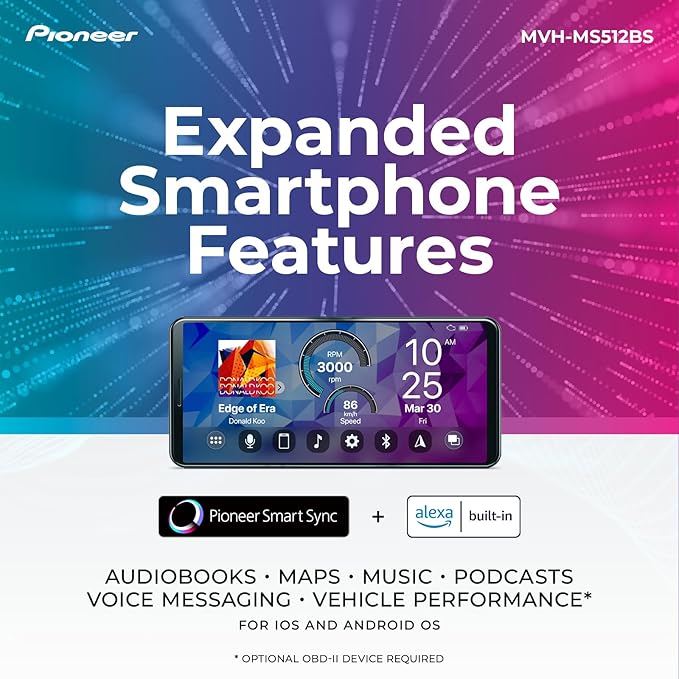 Pioneer MVH-MS512BS Marine Digital Media Receiver – Bluetooth, SiriusXM, USB, FLAC, Conformal Coating, Color Change, White Display for Outdoor, AM/FM Radio, Hi-Volt RCA, iPhone/Android Compatible