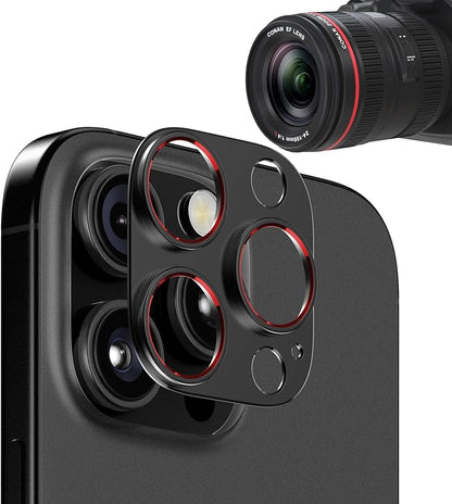 Ultra-Slim Aluminum Alloy Lens Cover for iPhone 14-16 pro - Metal Camera Bumper Frame Only -Scratch Resistant, Easy Installation, Black-red
