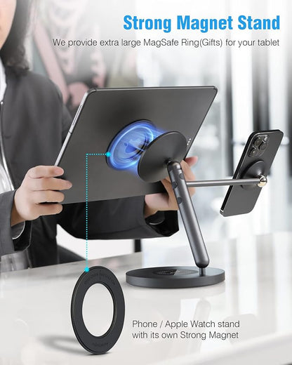 Nillkin Tablet Stand with MagSafe Ring, 4 in 1 Magnetic Stand for Tablet/Phone/Apple Watch/Headphone, 360º Rotating, DIY at Will, Aluminum Cell Phone Stand, Tablet Stand for Desk, Supports 5-13 inch