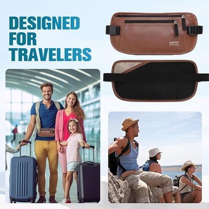 PU Leather Money Belt - Passport Holder Secure Hidden Travel Wallet with RFID Blocking, Undercover Fanny Pack(Brown)