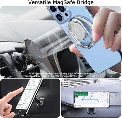 Magnetic Phone Grip Holder Kickstand, Gym Double Adjustable Finger Ring Grip and Stand, Compatible with PopSockets MagSafe Ring Removable for iPhone (Silver)