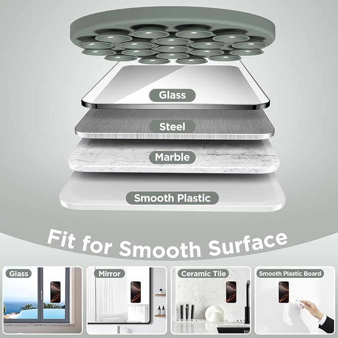 Magnetic Suction Cup Phone Mount with MagSafe, Silicone Hands-Free Grip Holder for iPhone Case and Android, Mirror Shower Phone Stand for Makeup FaceTime Gym Kitchen Bathroom, Calke Green