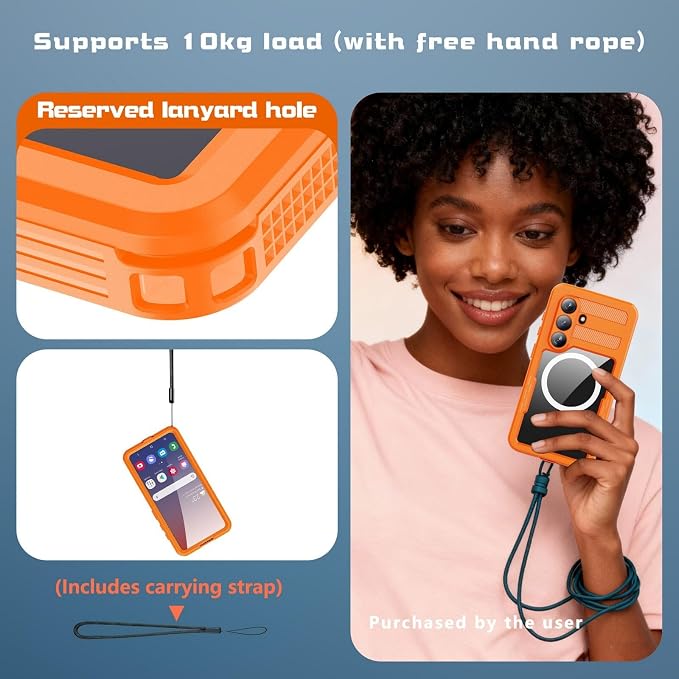 Omio Designed for Galaxy S26 Waterproof Case Compatible with MagSafe, Magnetic Waterproof Full Body IP68 Underwater Case Built-in Screen Protector Military Grade Shockproof Case for Men Women Orange
