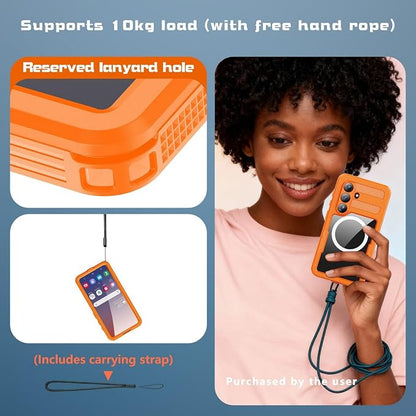 Omio Designed for Galaxy S26 Waterproof Case Compatible with MagSafe, Magnetic Waterproof Full Body IP68 Underwater Case Built-in Screen Protector Military Grade Shockproof Case for Men Women Orange