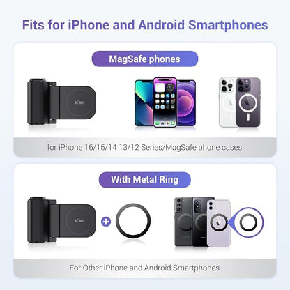 KIWIFOTOS for iPhone Magsafe Camera Grip Magnetic Phone Handle with Bluetooth Remote & Tripod Mount Adapter for iPhone 17 16 Pro Max Samsung Smartphone Vlog Video Shooting