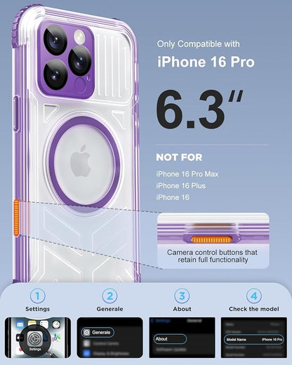 for iPhone 16 Pro Waterproof Case with Magsafe, Built-in [Camera & Screen Protector] [Lanyard], IP68 Water Proof Full Body Dustproof Heavy Duty Frosted Protective Phone Cover, 6.3" Purple