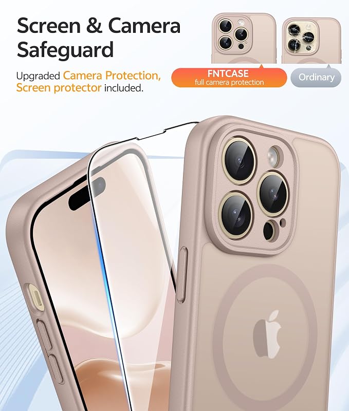 FNTCASE for iPhone 14 Pro Case: [Compatible with Magsafe] Translucent Matte Cases with [Full Camera Protection] [Screen Protector] Military Grade Shockproof Protective Phone Cover - Desert Gold