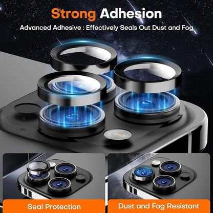 Camera Lens Protector for iPhone 17 Pro Max/17 Pro/16 Pro Max/16 Pro/15 Pro Max/15 Pro/14 Pro Max/14 Pro, Tempered Glass Metal Individual Camera Cover[Anti-drop] Case Friendly-Black Titanium