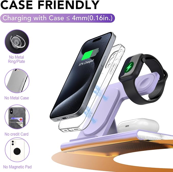 3 in 1 Charging Station for iPhone 17 - Wireless Charger for Apple Devices for iPhone 17 16 15 14 13 12 11 Pro Max - Foldable Wireless Charging Station Dock Stand for Apple Watch Series & AirPods