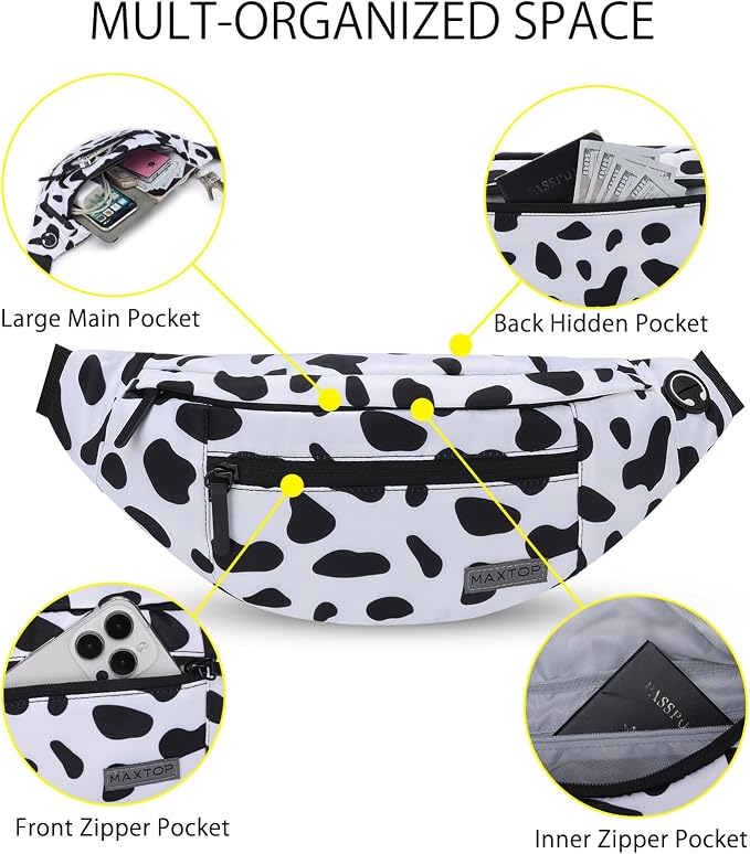 MAXTOP Large Crossbody Fanny Pack with 4-Zipper Pockets,Gifts for Enjoy Sports Festival Workout Traveling Running Casual Hands-Free Wallets Waist Pack Phone Bag Carrying All Phones