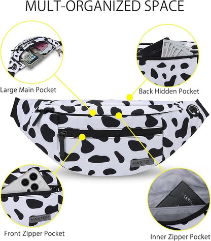 MAXTOP Large Crossbody Fanny Pack with 4-Zipper Pockets,Gifts for Enjoy Sports Festival Workout Traveling Running Casual Hands-Free Wallets Waist Pack Phone Bag Carrying All Phones