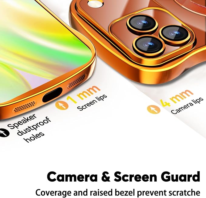 Misscase Designed for iPhone 17 Pro Max Case 6.9",with Privacy Screen Protector*1,Cute Wave Frame Case with Camera Lens Protector,Compatible with MagSafe Plating Bling for Women Orange