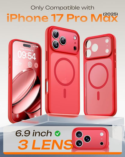 TOCOL for iPhone 17 Pro Max Case, Compatible with Magsafe Charger, Full Camera Protection, Translucent Matte for iPhone 17 Pro Max Phone Case 6.9 inch (Red)