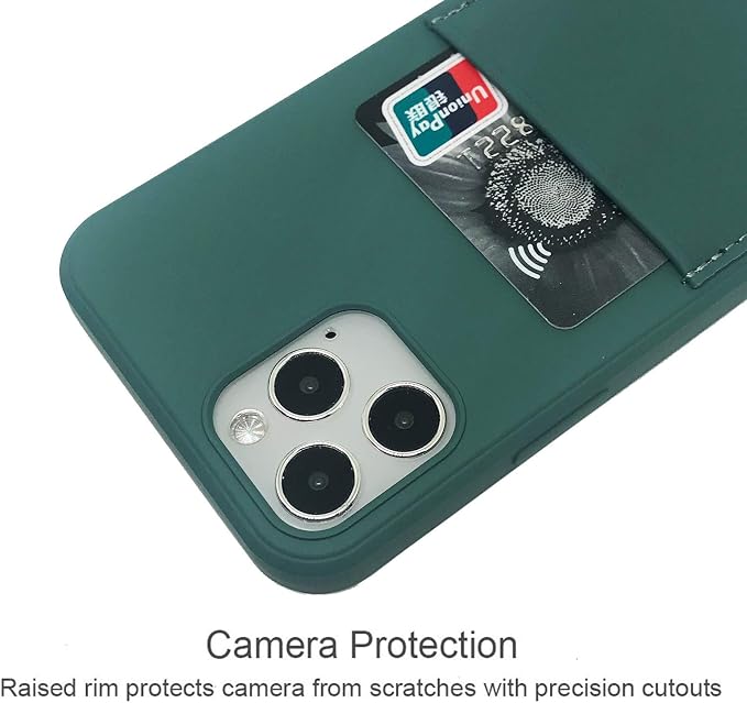 Ultra Slim Liquid Silicon Gel Case Compatible with iPhone 12,for iPhone 12 Pro 6.1 inch 2020 with Card Holder Sleeves Slot Anti-Scratch Shockproof Wallet Cover with Screen Protector (Pine Green)