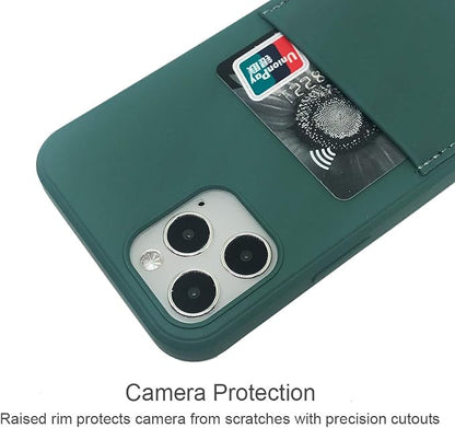 Ultra Slim Liquid Silicon Gel Case Compatible with iPhone 12,for iPhone 12 Pro 6.1 inch 2020 with Card Holder Sleeves Slot Anti-Scratch Shockproof Wallet Cover with Screen Protector (Pine Green)