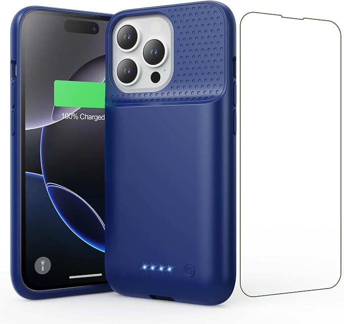 Feob Battery Case for iPhone 16 Pro, [2025 Upgraded] 7500mAh Ultra-Slim Portable Smart Charging Case Rechargeable Protective Extended Charging Cover Only for iPhone 16Pro Battery Pack (6.3 Inch), Blue