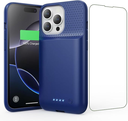 Feob Battery Case for iPhone 16 Pro, [2025 Upgraded] 7500mAh Ultra-Slim Portable Smart Charging Case Rechargeable Protective Extended Charging Cover Only for iPhone 16Pro Battery Pack (6.3 Inch), Blue