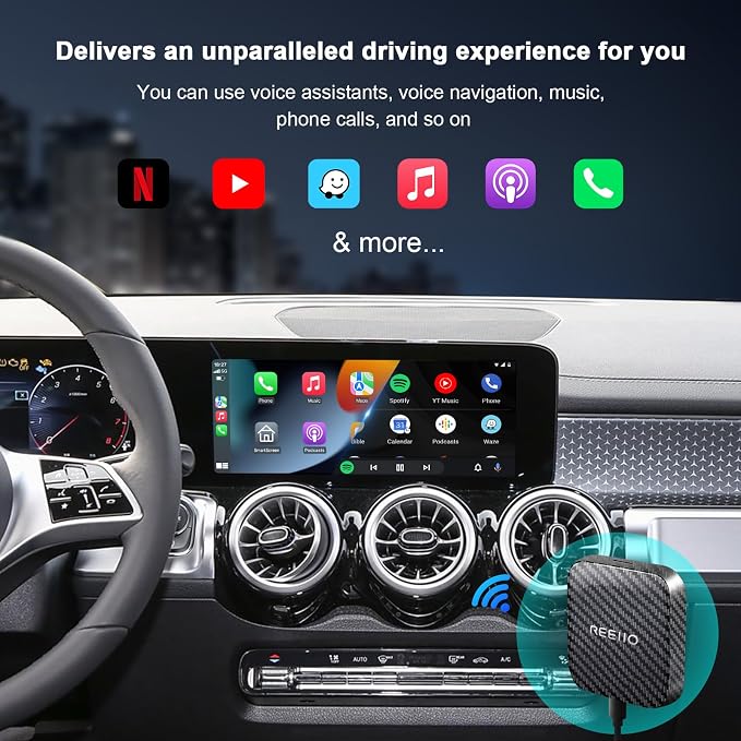 Wireless CarPlayBox with Netflix/YouTube/TF Card Slot Convert Wired CarPlay to Wireless Adapter for 2017 and Above Original Wired CarPlay Car
