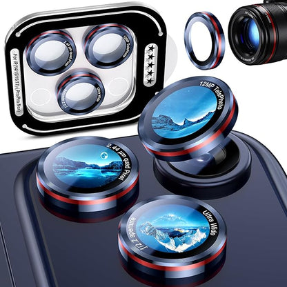 Uyiton for iPhone (17/16/15/14 Pro Max) and iPhone (17/16/15/14 Pro) Camera Lens Protector - Military-Grade Tempered Glass Metal Camera Cover, Easy to Install, Deep Blue+Red