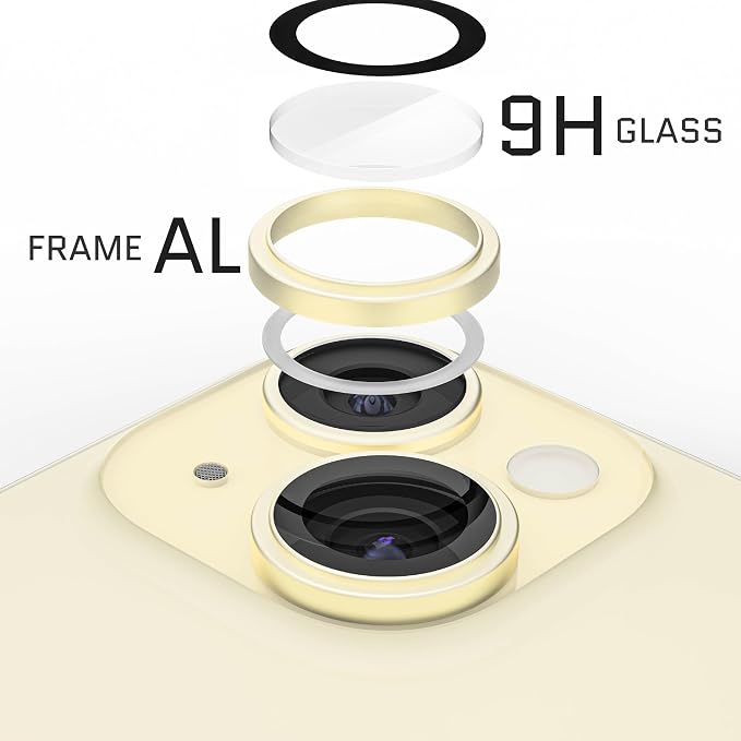 Ghostek Tempered Glass Camera Lens Protector for iPhone 15 & 15 Plus, 9H Hardness, Scratch Resistant, Anti-Fingerprint, HD Clear Camera Cover for Apple iPhone 15 & Apple iPhone 15 Plus (Yellow)