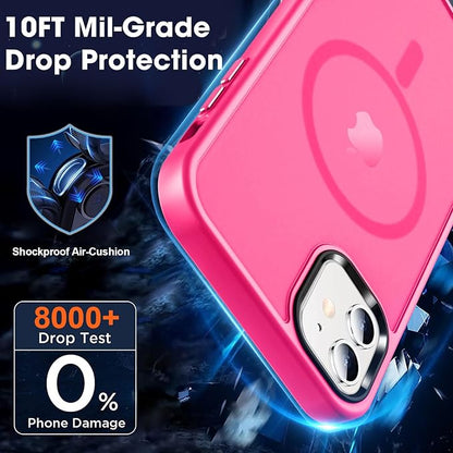 MOCCA Strong Magnetic for iPhone 12 Case/iPhone 12 Pro Case,[Compatible with Magsafe][Mil-Grade Drop Protection] Slim Shockproof Translucent Protective Phone Case for iPhone 12/12 Pro,Hot Pink