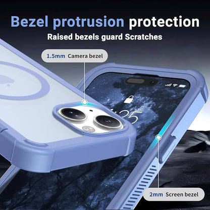 jaroco Magnetic for iPhone 15 Case, [Compatible with MagSafe][Military Grade Drop Protection][Heavy Duty Protection][Non-Slip][Shockproof] 2-Layer Durable Bumper Phone Case 6.1''-Blue Purple