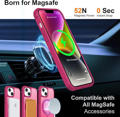 360° Magnetic Swivel Ring for iPhone 14 Plus case, Built-in Metal Stand and Ring Holder, Magsafe Compatible, Military Grade Protection, Shockproof - Rose Pink