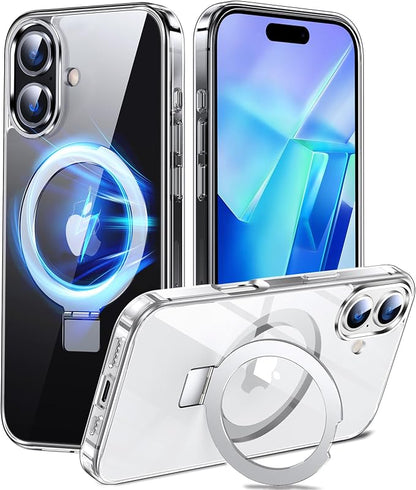 Chicfun 3-in-1 [Magnetic+Kickstand+Ring Holder] for iPhone 16 Plus Case with Stand Ring Holder， Compatible with MagSafe, Military Shockproof Kickstand Phone Case iPhone 16 Plus Cover Clear