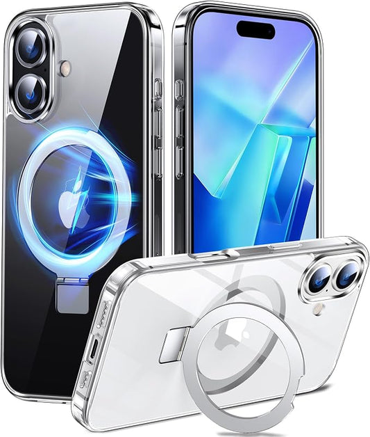 Chicfun 3-in-1 [Magnetic+Kickstand+Ring Holder] for iPhone 16 Case with Stand Ring Holder， Compatible with MagSafe, Military Shockproof Protective Kickstand Phone Case iPhone 16 Cover Clear