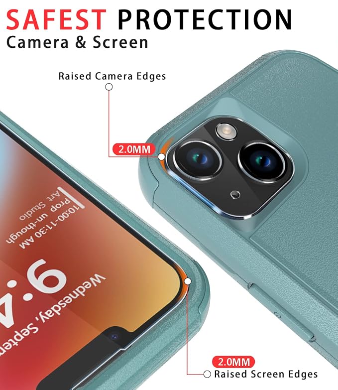 Diverbox for iPhone 14 Case [Shockproof] [Dropproof] [Tempered Glass Screen + Camera Lens Protector],Heavy Duty Protection Phone Case Cover for Apple iPhone 14 (Pine Green)