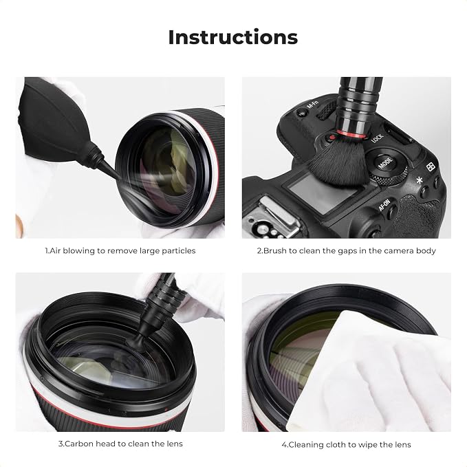 K&F CONCEPT 4-in-1 Camera Lens Cleaning Kit with Lens Cleaning Pen, Camera Air Blower, Microfiber Cleaning Cloth, Lens Cleaner Kit for Canon Nikon Pentax Sony DSLR Camera Lens Filter Cell Phones