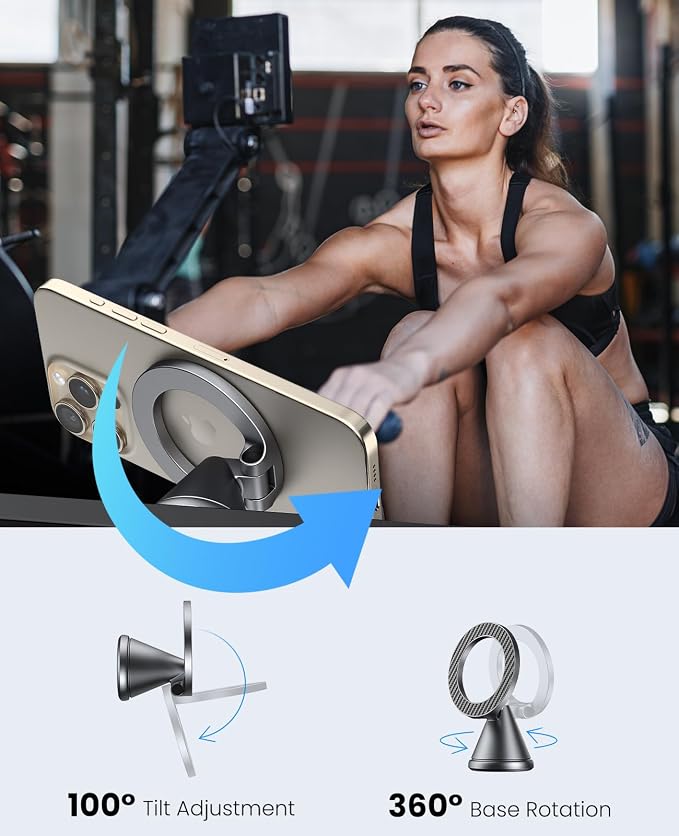 Detachable Magnetic Phone Holder for Car & Gym - All Aluminum Alloy Base Stays on Car Dashboard, Portable Phone Mount for iPhone 12/13/14/15/16/17 Series