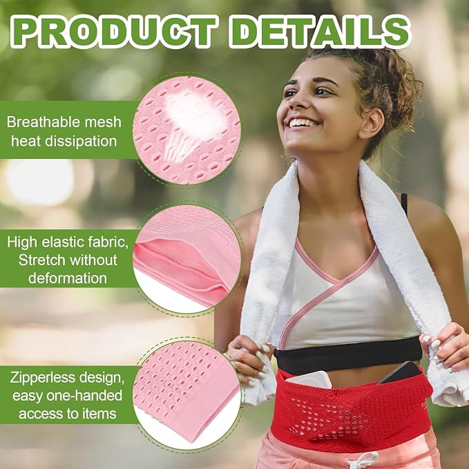 Slim Running Belt, Running Fanny Pack Phone Holder for Women Men Waist Bag Moisture Wicking Storage Belts Bag- Fitting for (Storage Phone-Travel- Sports- Hiking) Pink & M