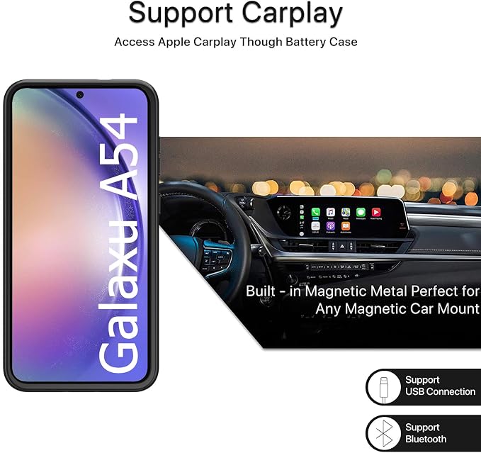 Battery Case for Galaxy A54, 12000mAh High Capacity Extended Portable Protective Charging Cover, Compatible with Galaxy A54 5G, Wireless Charging, Black