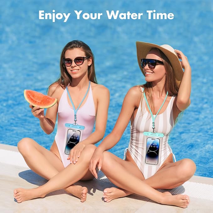 UNBREAKcable Waterproof Phone Pouch-2 Pack IPX8 Waterproof Phone Case for iPhone 16 15 14 13 12 11 Pro Max & Samsung S25 S24-Dry Bag & Travel Essentials for Beach, Pool, Kayak & Cruise-7" Blue+Green