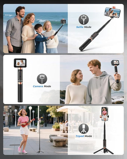 Selfie Stick Tripod for iPhone & Android – Portable Phone Tripod Stand with Bluetooth Remote, One-Click Open, Compact & Lightweight for Vlogging, Travel & Everyday Use (Black)