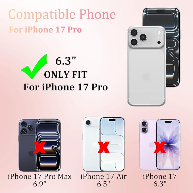 Magnetic Bow Case for iPhone 17 Pro,with Screen Protector & Camera Lens Protector, Slim Clear Phone Cover Anti-Yellowing Shockproof Protective Cover for Women Girl - Pink