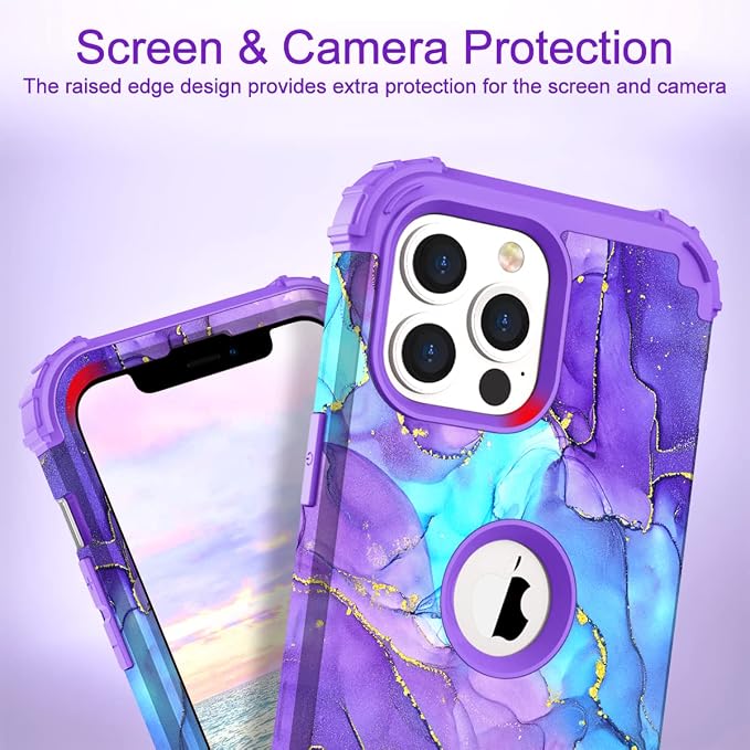 Hocase for iPhone 13 Pro Case, Heavy Duty Shockproof Protection Soft Silicone Rubber+Hard Plastic Bumpers Hybrid Protective Case for iPhone 13 Pro 6.1" 2021 - When Purple Meets Blue