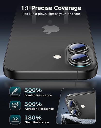 Goton Compatible for iPhone 17 & 16 & 16 Plus Camera Lens Protector, 1-Pack Aluminum Alloy Metal Cover with HD Tempered Glass, Pro Camera Style, Shatter-Resistant, Scratch-Proof, Case Friendly, Black