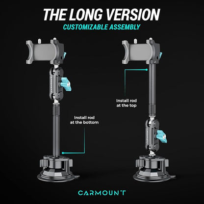 CARMOUNT TitanX100 Long – Truck Phone Mount – Heavy Duty Metal Phone Holder, Suction Cup Phone Mount for Car, Windshield Mount Cell Phone Holder for iPhone, Android, GPS & All Devices