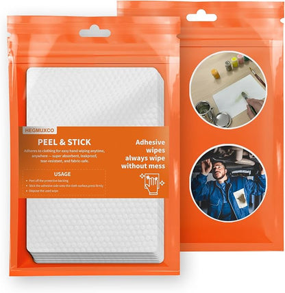 Peel and Stick Multi-Use Cleaning Wipes - Hand Quick Clean, Adhesive Clothing Protectors, Heavy Duty Cleaner Wipes for Painters, Mechanics, Disposable, High Absorbency 6 x 10 in, 10 Count (Pack of 1)
