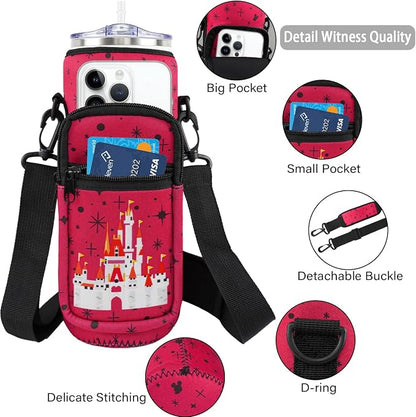 Water Bottle Carrier Bag 25oz/32oz Water Bottle Pouch Holder Adjustable Shoulder Strap Neoprene Water Bottle Sling Bag with Phone Pocket Insulated Tumbler Accessories for Walking