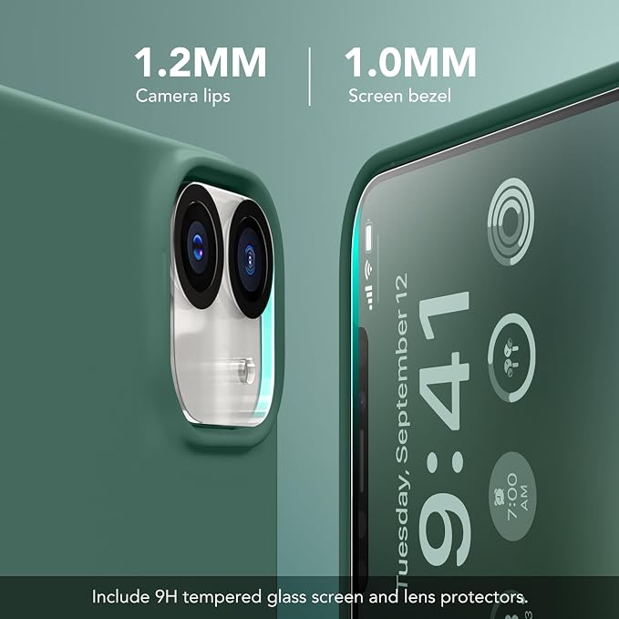 GONEZ Magnetic for iPhone 12 Case / 12 Pro Case, Compatible with MagSafe, [Screen Protector + Camera Lens Protector], Silicone Shockproof Anti-Scratch Protective Phone Case 6.1 inch, Midnight Green