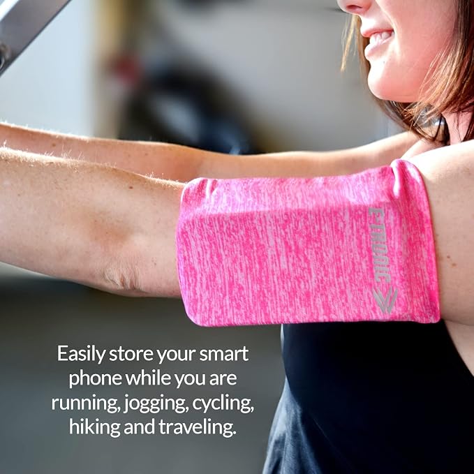 E Tronic Edge Phone Holder for Running, Cell Phone Arm Bands with Reflective Logo, Phone Strap Armband Fits iPhone and Android, Use for Running, Walking, Hiking and Biking, Pink XL