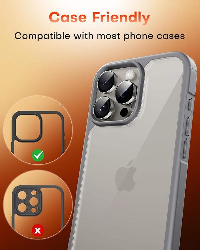 TOCOL for iPhone 15 Pro Max Camera Lens Protector/iPhone 15 Pro Camera Lens Protector Tempered Glass HD Individual Scratch Resistant Cover Accessories Case Friendly 2 Pack（Gray）