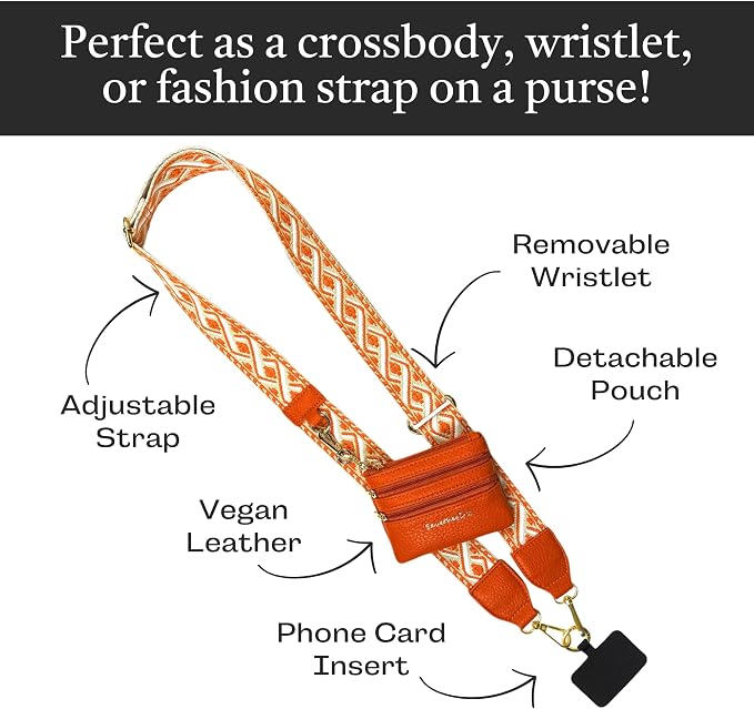 Save the Girls Original Clip and Go Phone Strap Pattern - Crossbody Phone Strap Chain with Zipper Wallet Pouch