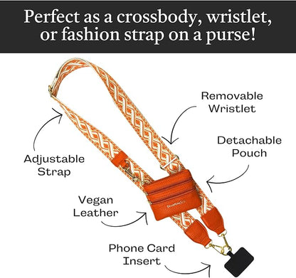 Save the Girls Original Clip and Go Phone Strap Pattern - Crossbody Phone Strap Chain with Zipper Wallet Pouch