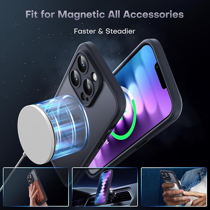 TOCOL Magnetic for iPhone 13 Pro Case, Upgraded Full Camera Protection, Compatible with Magsafe, Drop Protection, Translucent Matte Back Bumper Phone Cover 6.1 inch (Black)
